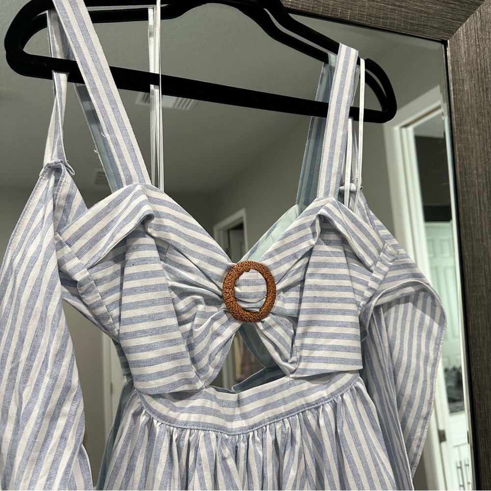 Aakaa Blue and White Striped Tie-BackDress - Picture 2 of 15